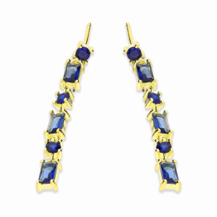 Kolczyki pozłacane z szafirowymi cyrkoniami/sztyft PW468-1 GOLD szafir próba 925