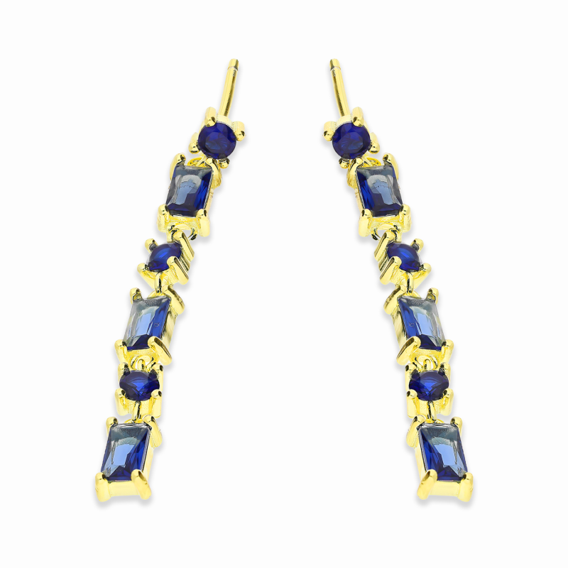 Kolczyki pozłacane z szafirowymi cyrkoniami/sztyft PW468-1 GOLD szafir próba 925