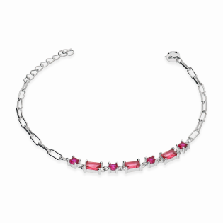 Bransoleta srebrna z fuksjowymi cyrkoniami/anker long PW468-1 ROD fuksja próba 925
