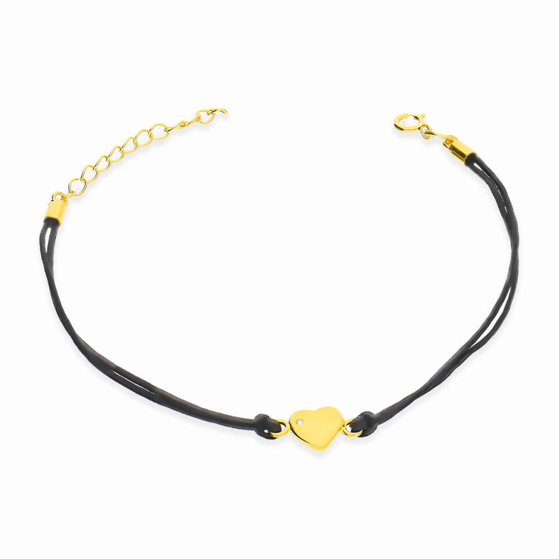 Bransoleta pozłacana serce z cyrkonią na czarnym sznurku PW599 GOLD czarny próba 925