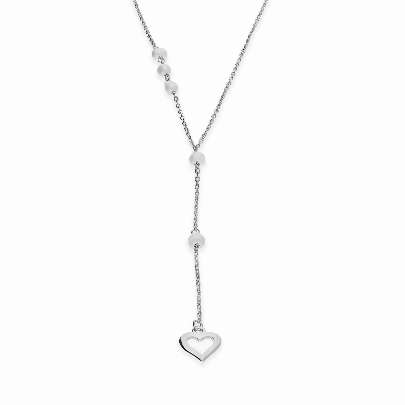 Naszyjnik srebrny z białymi perłami i serduszkiem/anker PW633 próba 925