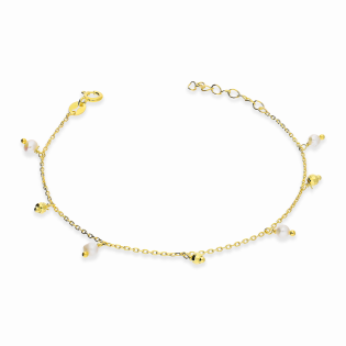 Bransoleta pozłacana z białymi perłami i grawerowanymi kulkami/anker PW635 próba 925