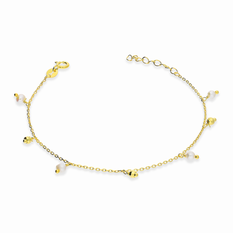 Bransoleta pozłacana z białymi perłami i grawerowanymi kulkami/anker PW635 próba 925