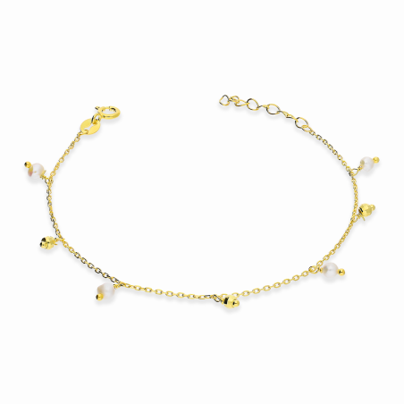 Bransoleta pozłacana z białymi perłami i grawerowanymi kulkami/anker PW635 próba 925