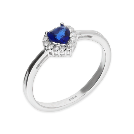 Pierścionek srebrny serce z szafirową i białymi cyrkoniami PW642-1 próba 925