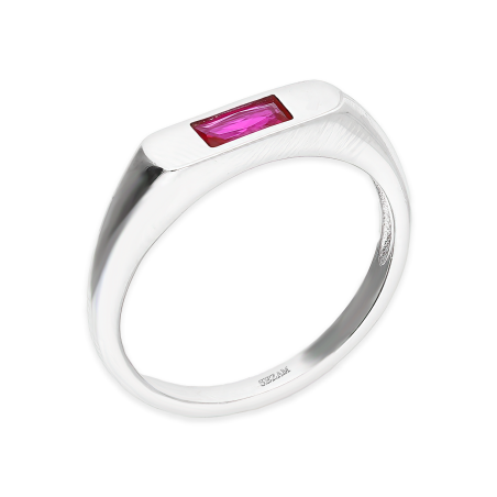 Pierścionek srebrny sygnecik z prostokątną fuksjową cyrkonią PW643 fuksja próba 925
