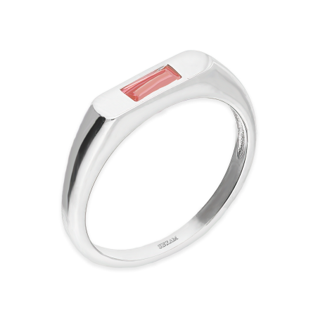 Pierścionek srebrny sygnecik z prostokątną różową cyrkonią PW643 różowy próba 925