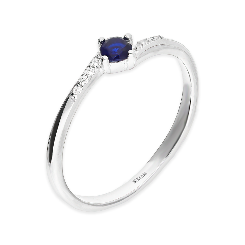 Srebrny Pierścionek z Szafirową Cyrkonią pr. 925 - JubilerSezam.pl