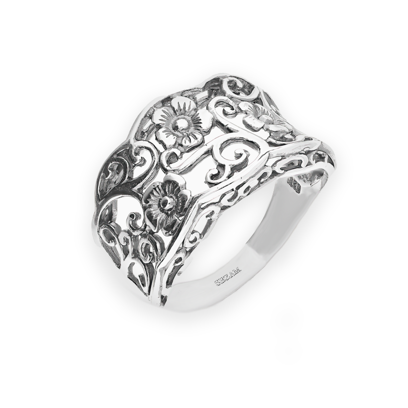 Pierścionek srebrny ażurowy motyw roślinny SZ026 próba 925