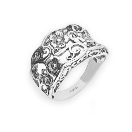 Pierścionek srebrny ażurowy motyw roślinny SZ026 próba 925
