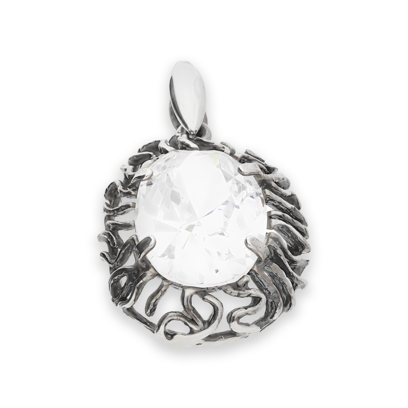 Zawieszka srebrna ażurowy owal z białą cyrkonią SZ031 próba 925