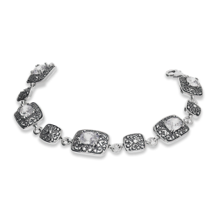 Bransoleta srebrna prostokąty ornament z białymi cyrkloniami SZ181 próba 925