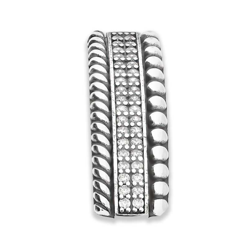 Kolczyki srebrne łuk z kulkami bead i białymi cyrkoniami/sztyft SZ306 próba 925