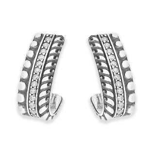 Kolczyki srebrne łuk z kulkami bead i białymi cyrkoniami/sztyft SZ306-1 próba 925