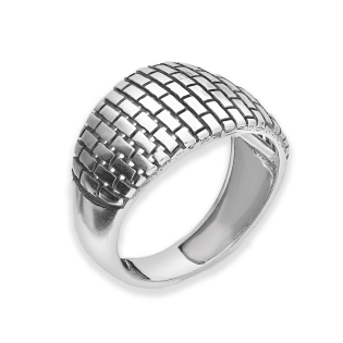 Pierścionek srebrny żłobiona blaszka z cegiełkami SZ316 próba 925