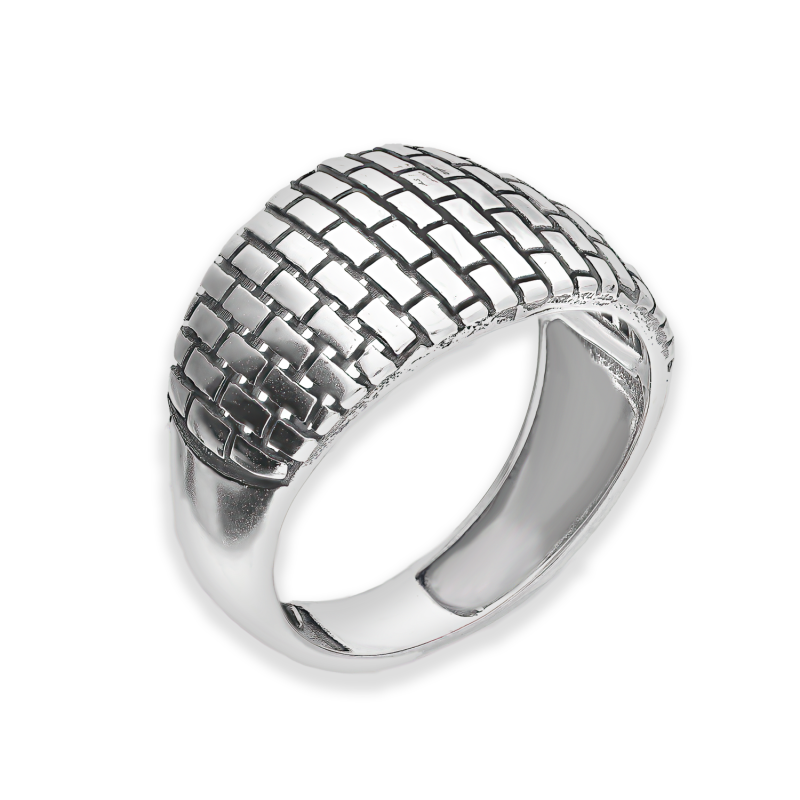 Pierścionek srebrny żłobiona blaszka z cegiełkami SZ316 próba 925