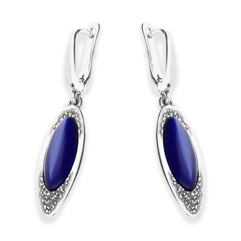 Kolczyki srebrne szafirowy onyks jubilerski w kropli/ang.zap. SZ322 szafirowy próba 925