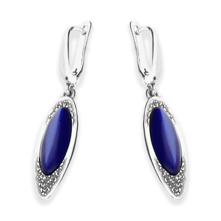 Kolczyki srebrne szafirowy onyks jubilerski w kropli/ang.zap. SZ322 szafirowy próba 925