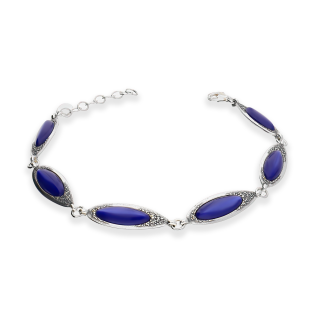 Bransoleta srebrna szafirowe onyksy jubilerskie w kroplach SZ322 szafirowy próba 925