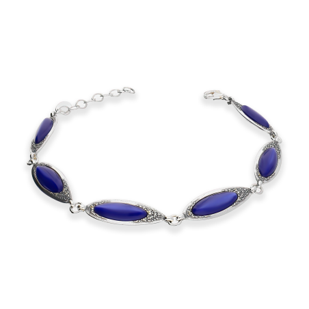 Bransoleta srebrna szafirowe onyksy jubilerskie w kroplach SZ322 szafirowy próba 925