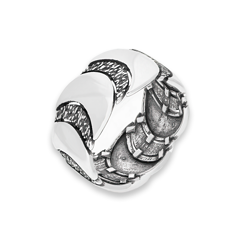 Pierścionek srebrny półksiężyce gładkie i młotkowane SZ340 próba 925