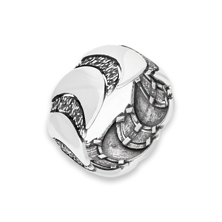 Pierścionek srebrny półksiężyce gładkie i młotkowane SZ340 próba 925