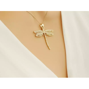 Zawieszka złota ważka z białymi cyrkoniami CI 1926F próba 585