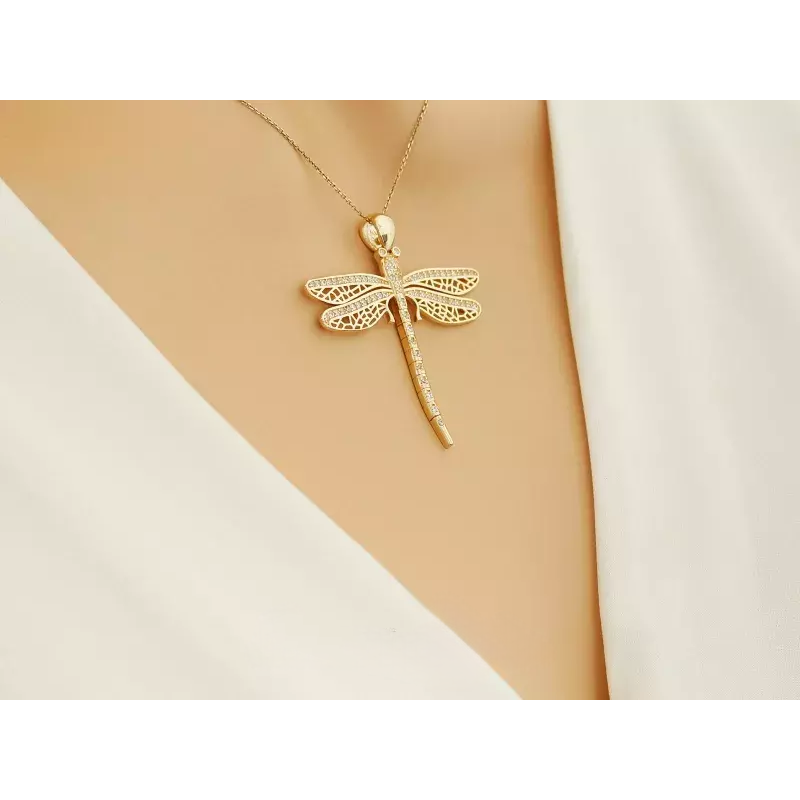 Zawieszka złota ważka z białymi cyrkoniami CI 1926F próba 585