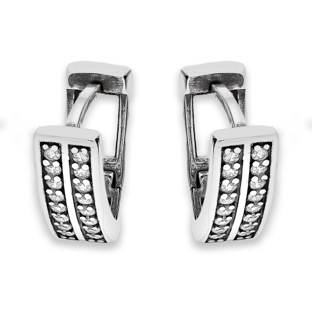 Kolczyki srebrne blaszki z dwoma rzędami białych cyrkonii/ang.zap. SZ343 próba 925