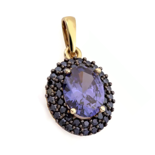 Zawieszka złota owalny tanzanit jubilerski z cyrkoniami CI 9054D-2528D TNZ próba 585