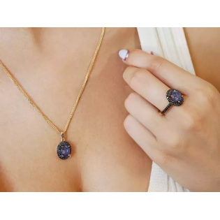 Zawieszka złota owalny tanzanit jubilerski z cyrkoniami CI 9054D-2528D TNZ próba 585