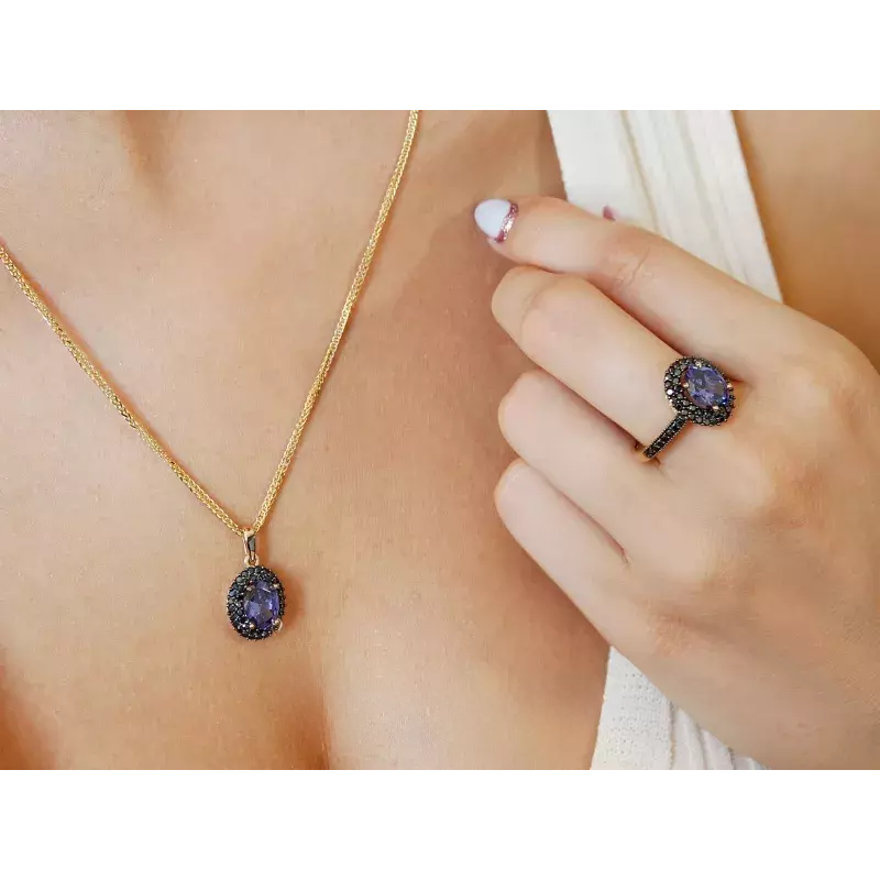 Zawieszka złota owalny tanzanit jubilerski z cyrkoniami CI 9054D-2528D TNZ próba 585