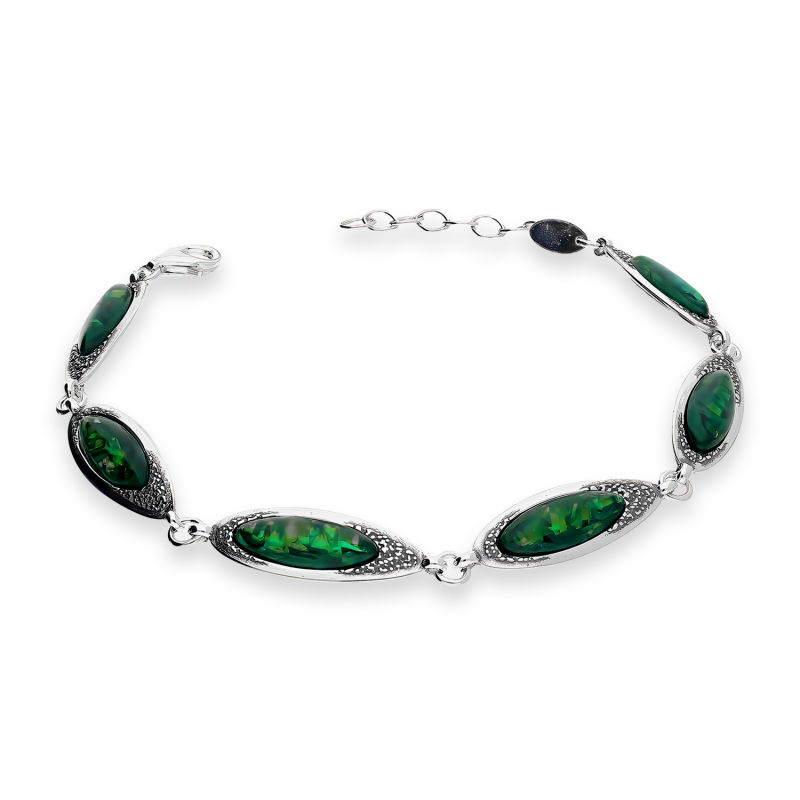 Bransoleta srebrna łezki z szmaragdowymi opalami jubilerskimi SZ345 opal szmaragdowy próba 925