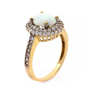 Pierścionek złoty z opalem jubilerskim i cyrkoniami CI 9054F-6664F OPL próba 585