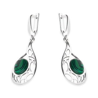 Srebrne kolczyki z malachitem - ażurowa kropla pr. 925 - JubilerSezam.pl