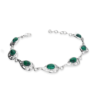 Srebrna Bransoleta Ażurowe Krople z Malachitem - JubilerSezam.pl