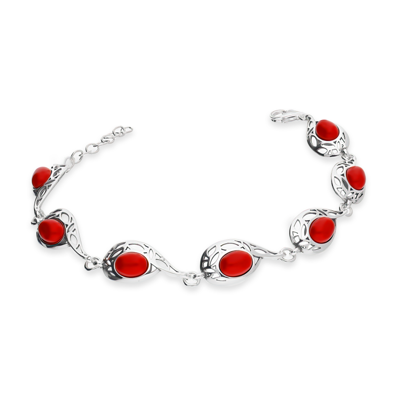 Srebrna Bransoletka z Koralem Ażurowa pr. 925 - JubilerSezam.pl