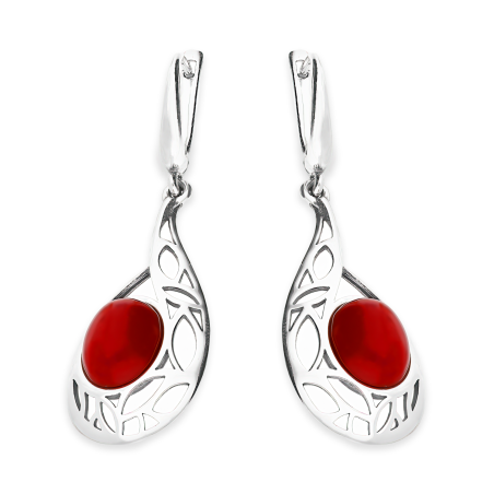 Kolczyki srebrne masa koralowa w ażurowej kropli/ang.zap. SZ350 masa koral próba 925