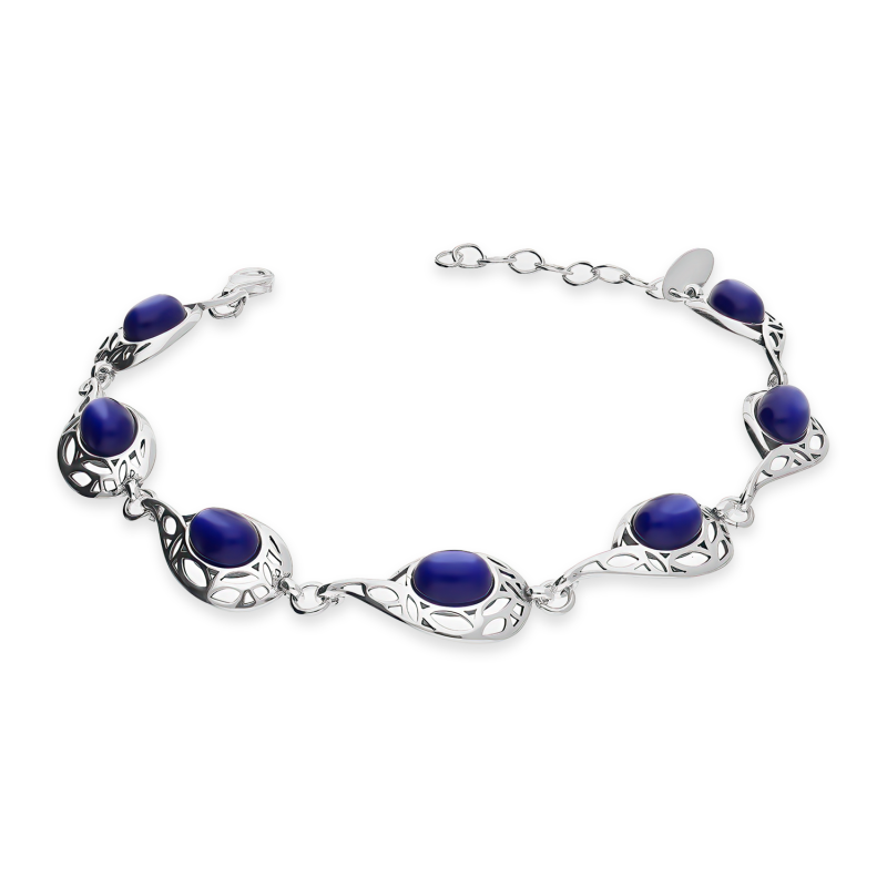 Bransoleta srebrna ażurowe krople z szafirowym uleksytem jubilerskim SZ350 uleksyt szafirowy próba 925