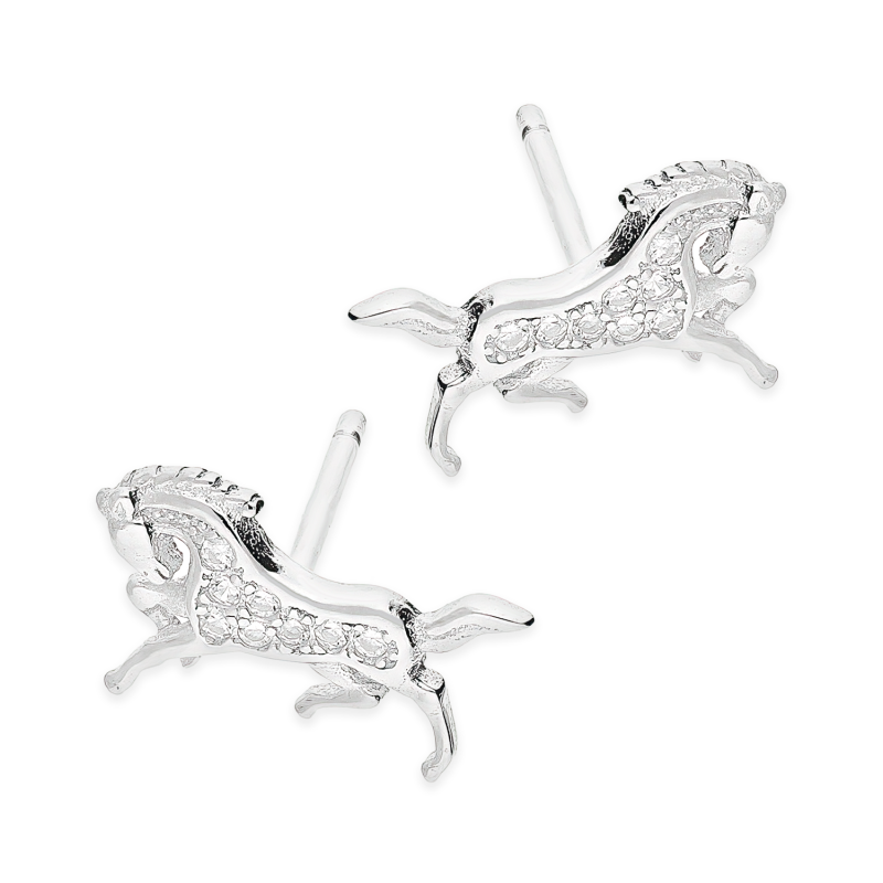 Kolczyki srebrne koń z białymi cyrkoniami/sztyft TB 21402 próba 925