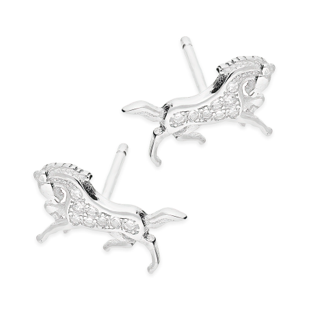 Kolczyki srebrne koń z białymi cyrkoniami/sztyft TB 21402 próba 925