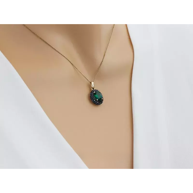 Zawieszka złota owalny szmaragd jubilerski i cyrkonie CI 9054 C-2528C EM próba 585