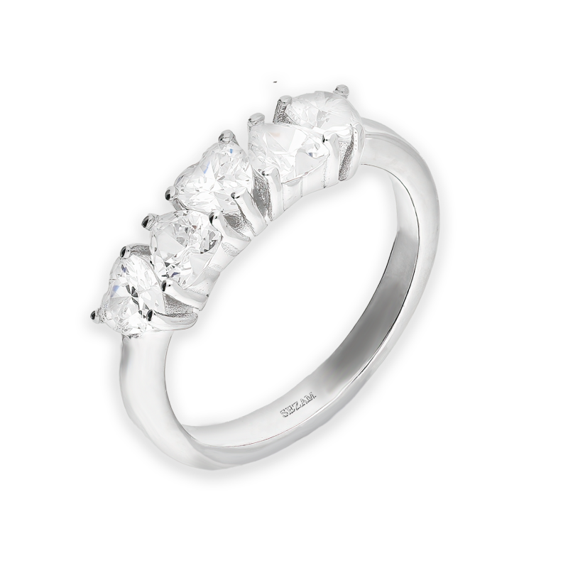 Pierścionek srebrny cyrkonie w kształcie serc AT764 próba 925