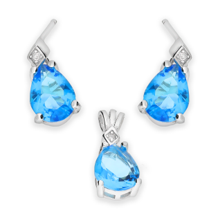 Komplet srebrny kolczyki i zawieszka kropla z j.niebieską cyrkonią AT772 topaz próba 925