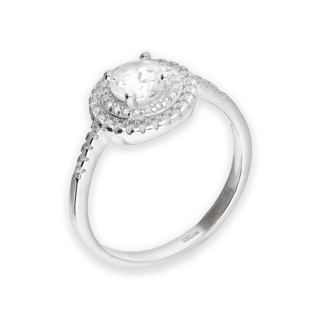 Pierścionek srebrny koło z białymi cyrkoniami AT775 próba 925