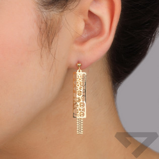 Kolczyki złote grawerowany prostokąt i ażurowa blaszka/sztyft CI 11897 próba 585