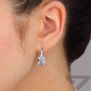 Kolczyki srebrne prostokątna biała cyrkonia i rząd cyrkonii/ang.zap. HS2073 próba 925