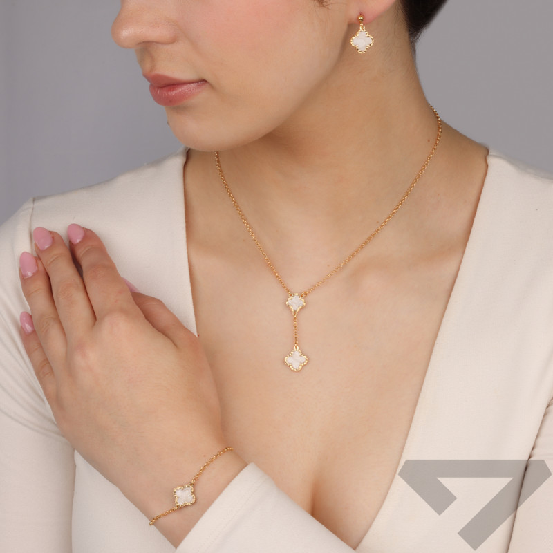 Naszyjnik pozłacany krawatówka koniczyny z białą emalią/rolo reg. PW707 GOLD krawat próba 925