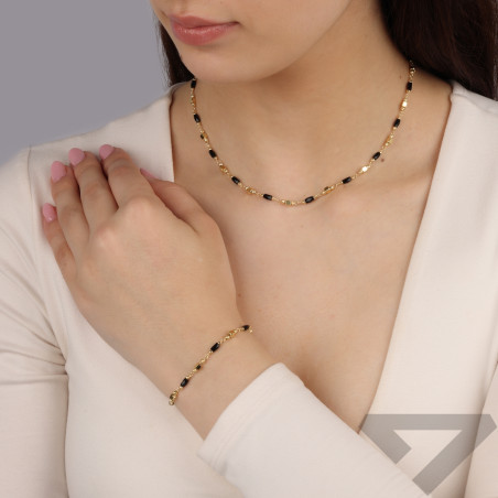 Naszyjnik pozłacany czarne walce, kostki i kulki/reg. PW681 GOLD czarny próba 925