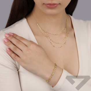 Naszyjnik pozłacany kostki i grawerowane kulki/x3 rolo PW692 GOLD próba 925